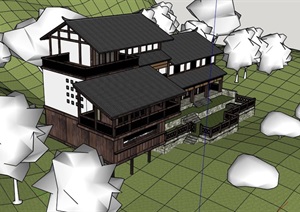 一个传统木构乡村建筑模型_SU(草图大师)2018