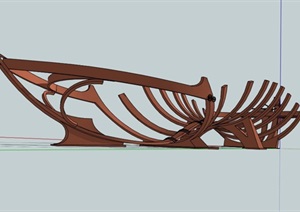 一个现代风格原木船型雕塑模型SU(草图大师)