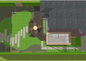 一个现代风格别墅景观庭院方案模型