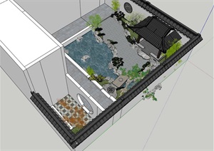 一个中式风格别墅庭院模型