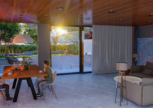 庭院设计 泳池设计鹿头 休息间 茶室 景观