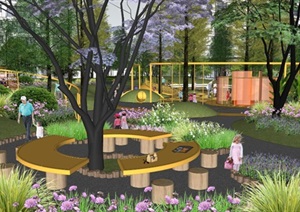 现代儿童活动场地小区公共空间活动场地景观设计SU(草图大师)模型