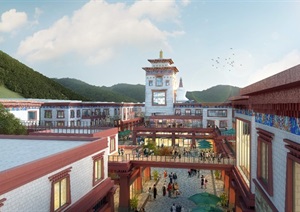 某西藏风商业街+建筑模型