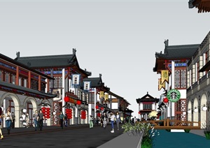 某古中式旅游商业街方案设计（京派风格）+两版建筑模型