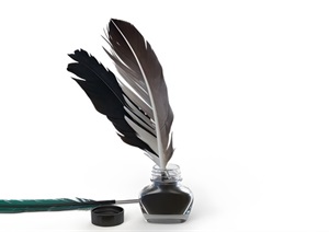带羽毛的瓶子墨水3D模型