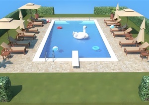 室外露天游泳池3D模型